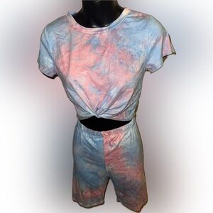 Women’s tye dye multicolor two piece biker short set